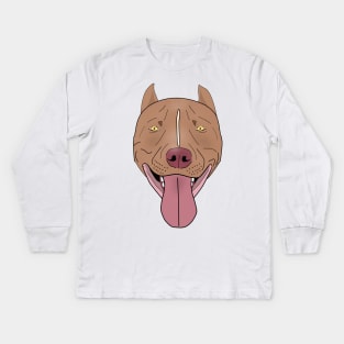 Smiling Red Nose Pit Bull with his Tongue Out - Line Art Kids Long Sleeve T-Shirt